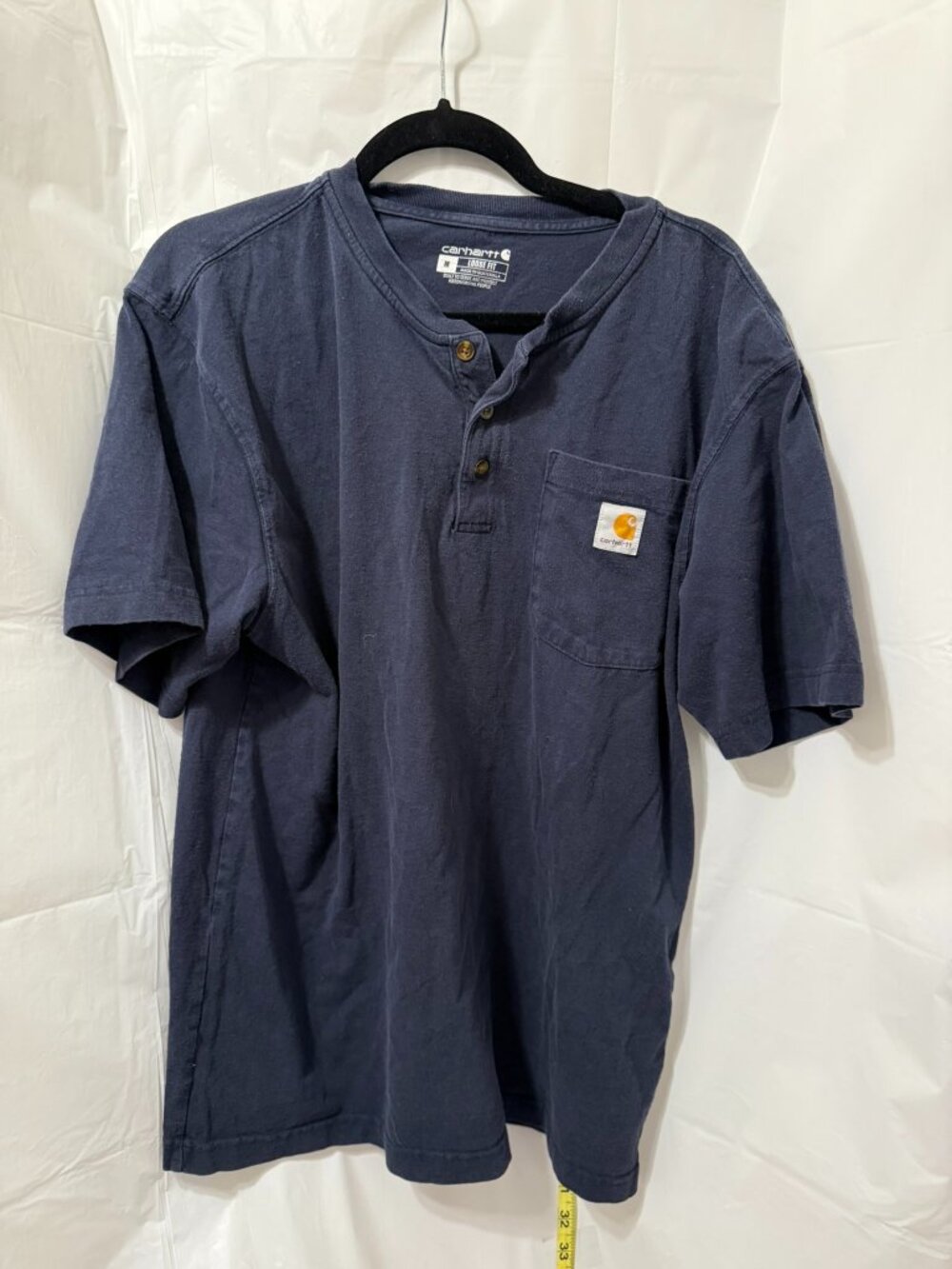 Carhartt Loose Fit Navy Blue Short Sleeve Henley Pocket Work T-Shirt Men's M